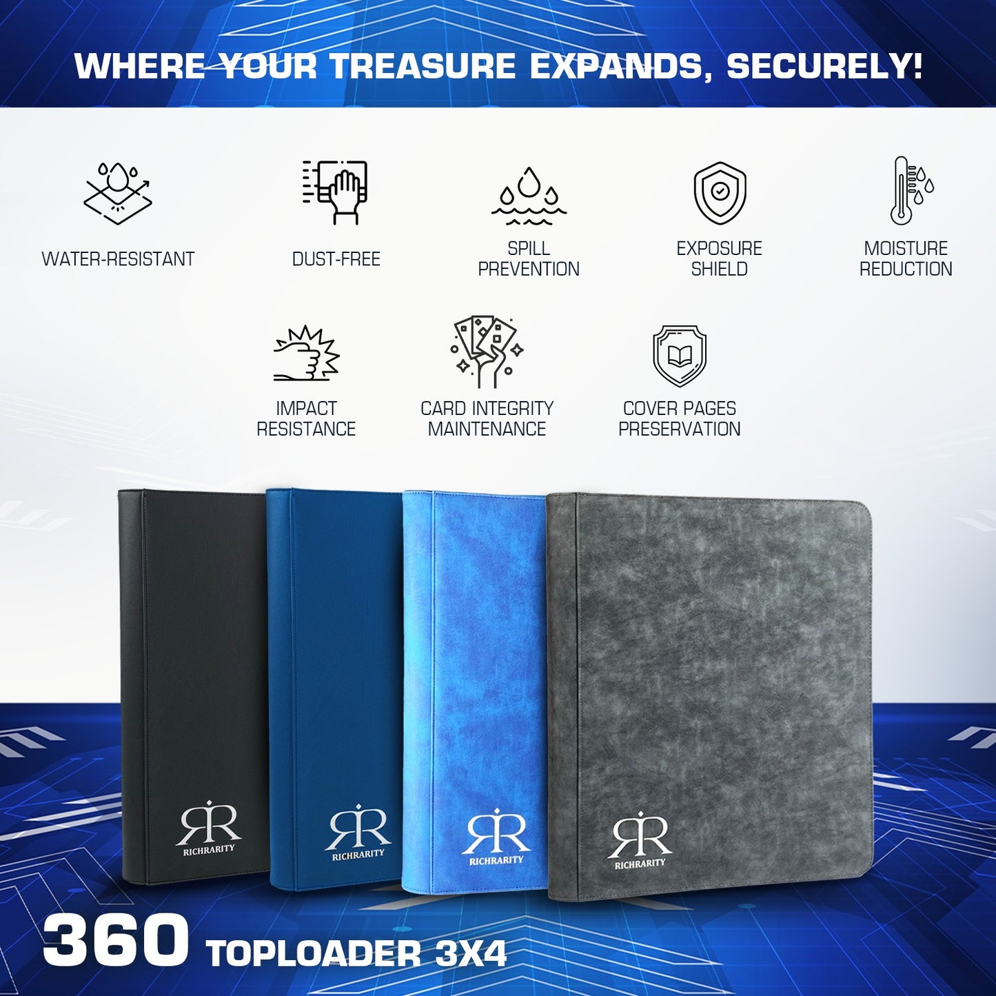 Top Loader Binder | Holds 360 Toploaders | 9 Pocket Top Loader Card Storage with Sleeves for 3″ x 4″ Card Holders